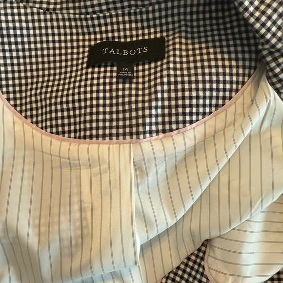 Talbots Black and White Gingham Check Classic Blazer Sz 14 Fully Lined Pristine - Picture 9 of 14